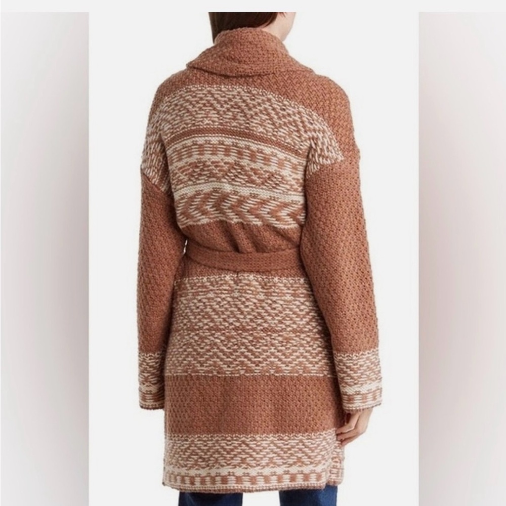 Lucky‎ Brand Fairsle Sweater Coatigan Caramel Cafe Women's Medium Wool Blend - Picture 2 of 11